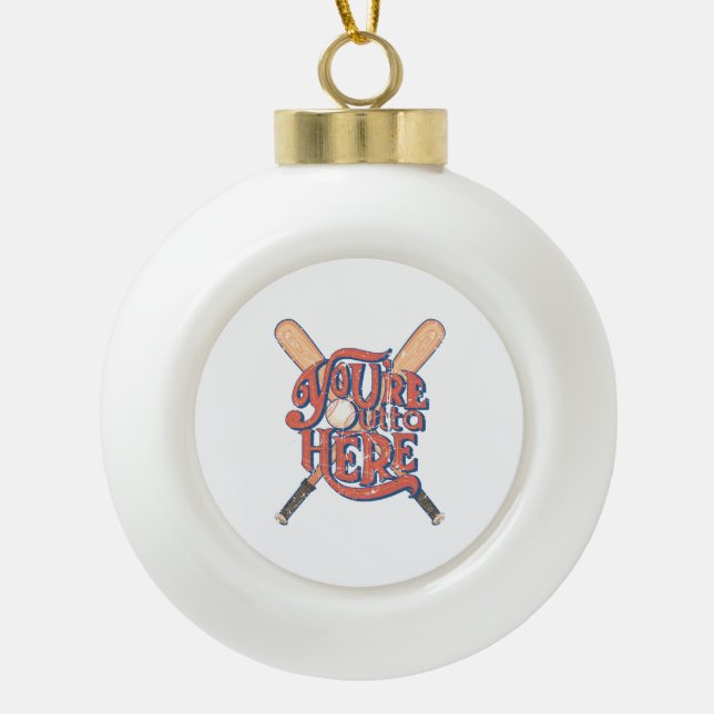 Retro Baseball Softball Fan Design Ceramic Ball Christmas Ornament (Front)