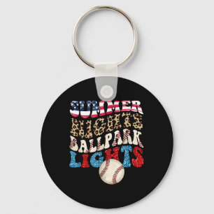 Retro Baseball Summer Nights Ballpark Lights Men Key Ring