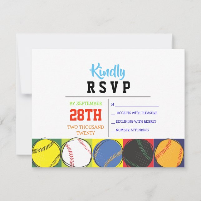 Retro Baseball Themed Bar Bat Mitzvah Reply card (Front)