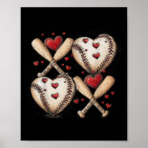 Retro Baseball Valentines Day Xoxo Funny Kids Boys Poster