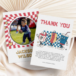 Retro Baseball Vibes Boy Birthday Party Thank You Card
