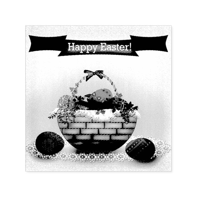 Retro.  Basket with Easter eggs Self-inking Stamp (Design)