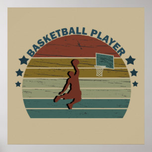 Retro basketball player slam dunk poster