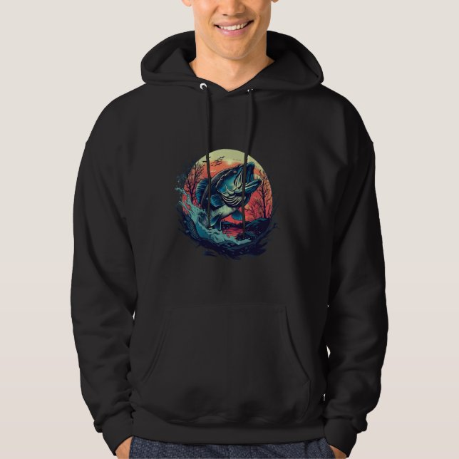 Retro bass fisherman fishing for bass whisperer hoodie (Front)