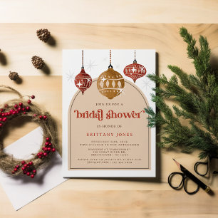 Retro Bauble Ornament Christmas Bridal Shower red Invitation