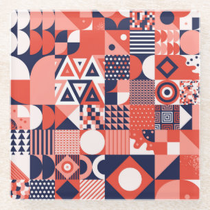 Retro Bauhaus design, colorful geometric. Glass Coaster