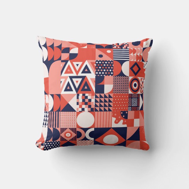 Retro Bauhaus design, colourful geometric. Cushion (Front)