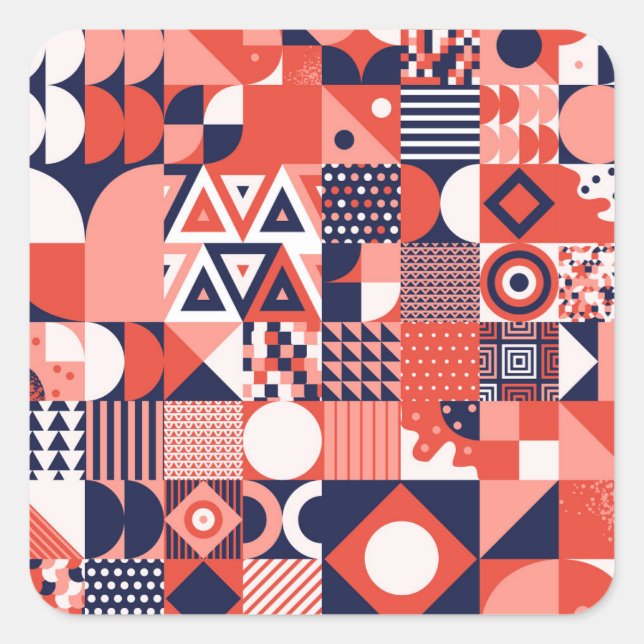 Retro Bauhaus design, colourful geometric. Square Sticker (Front)