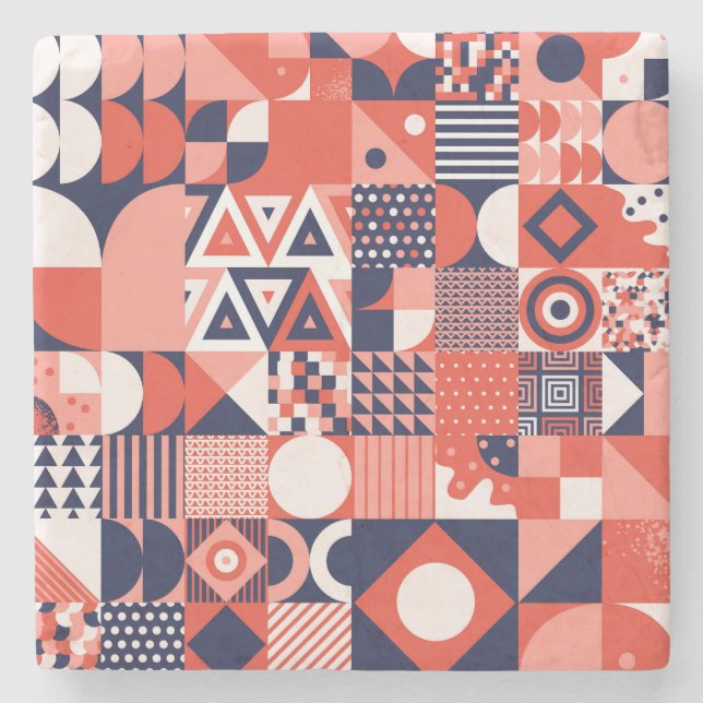Retro Bauhaus design, colourful geometric. Stone Coaster (Front)