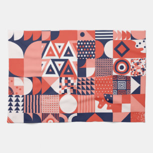 Retro Bauhaus design, colourful geometric. Tea Towel