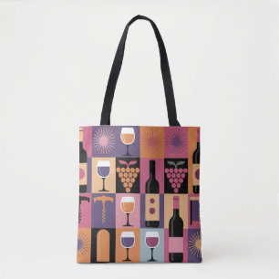 Retro Bauhaus Wine Tote Bag – Pink & Purple