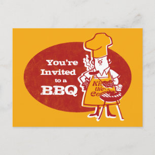 Retro BBQ Chef Postcard Invitation