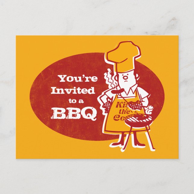 Retro BBQ Chef Postcard Invitation (Front)