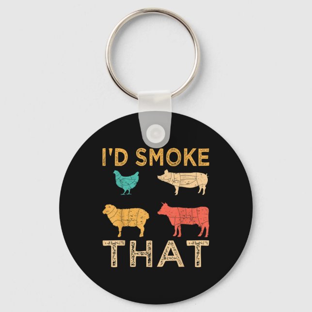 Retro Bbq Id Smoke That Barbeque Funny Grilling Gi Key Ring (Front)