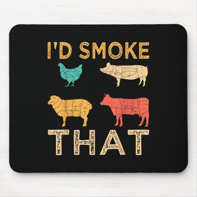 Retro Bbq Id Smoke That Barbeque Funny Grilling Gi Mouse Pad (Front)