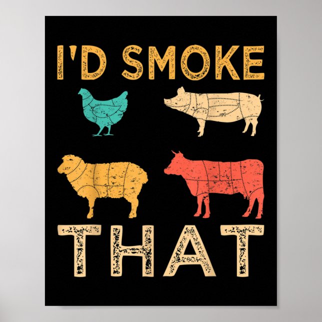 Retro Bbq Id Smoke That Barbeque Funny Grilling Gi Poster (Front)