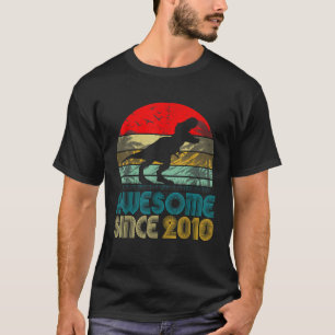 Retro Bday Boy Awesome Since 2010 Dinosaur Birthda T-Shirt