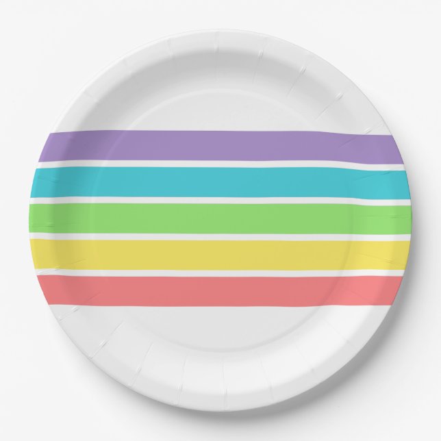 Retro Be Happy Face Pickleball Rainbow Birthday Paper Plate (Front)