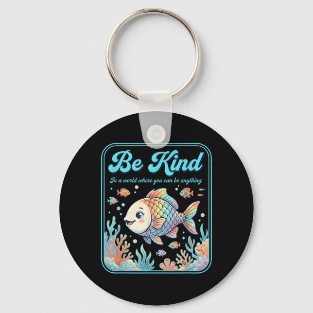 Retro Be Kind Fish Rainbow Autism Awareness SPED Key Ring (Front)