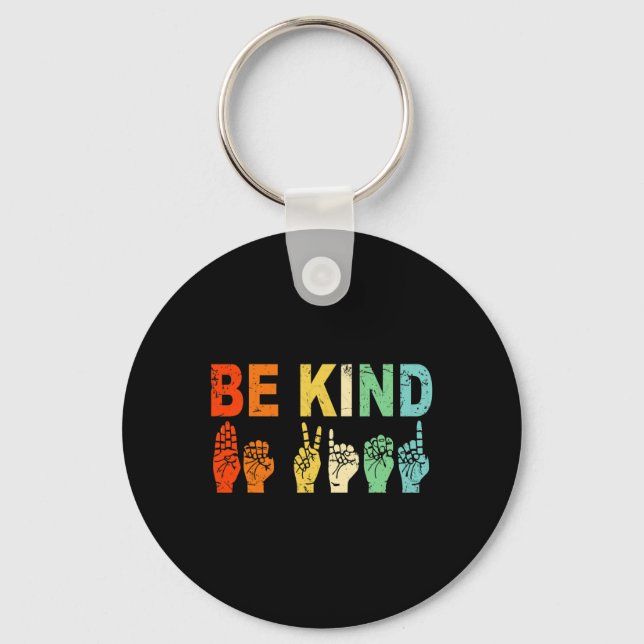 Retro Be Kind Hand Sign ASL Autism Awareness Men W Key Ring (Front)