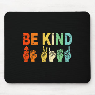Retro Be Kind Hand Sign Asl Autism Awareness Men W Mouse Pad