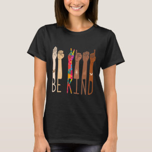 Retro Be Kind Hand Sign Language Asl Puzzle Autism T-Shirt