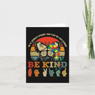 Retro Be Kind Puzzle Butterfly ASL Teacher Autism Card