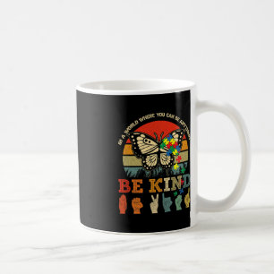 Retro Be Kind Puzzle Butterfly ASL Teacher Autism Coffee Mug