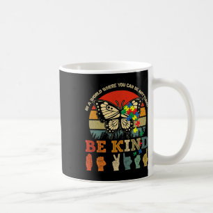 Retro Be Kind Puzzle Butterfly Asl Teacher Autism  Coffee Mug