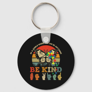 Retro Be Kind Puzzle Butterfly ASL Teacher Autism  Key Ring