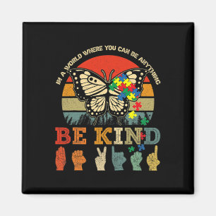 Retro Be Kind Puzzle Butterfly ASL Teacher Autism Magnet