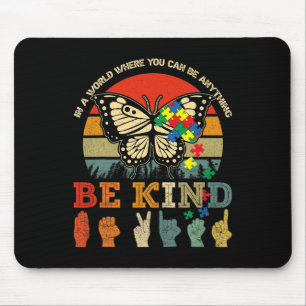 Retro Be Kind Puzzle Butterfly ASL Teacher Autism Mouse Pad