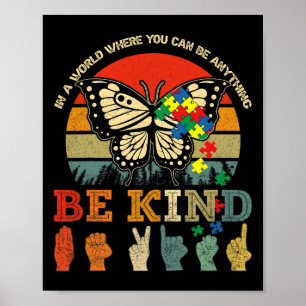 Retro Be Kind Puzzle Butterfly ASL Teacher Autism  Poster