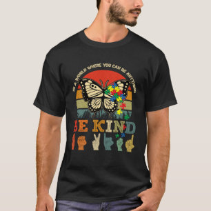 Retro Be Kind Puzzle Butterfly ASL Teacher Autism T-Shirt
