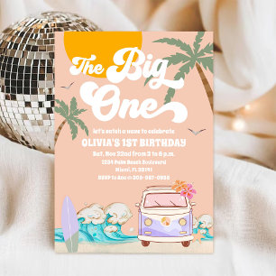 Retro Beach 1st Birthday Invitation