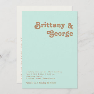 Retro Beach   Aqua All In One Wedding Invitation