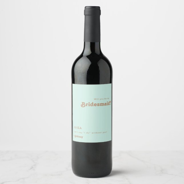 Retro Beach | Aqua Bridesmaid Proposal Wine Label (Front)