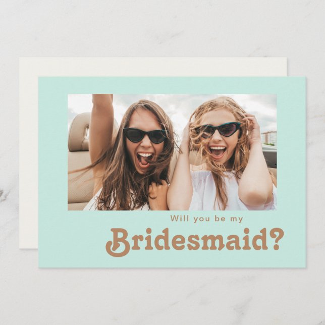 Retro Beach | Aqua Photo Bridesmaid Proposal Card (Front/Back)