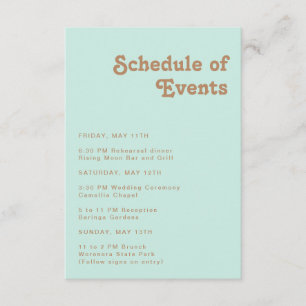 Retro Beach   Aqua Schedule of Events Enclosure Card
