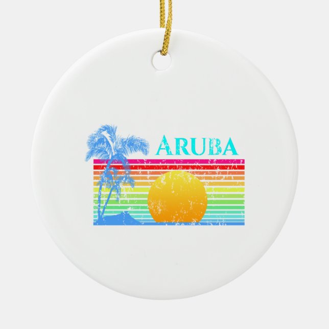 Retro Beach Aruba Sunset Ceramic Ornament (Front)
