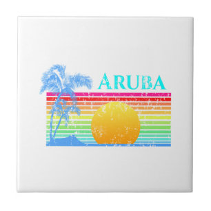 Retro Beach Aruba Sunset Ceramic Tile