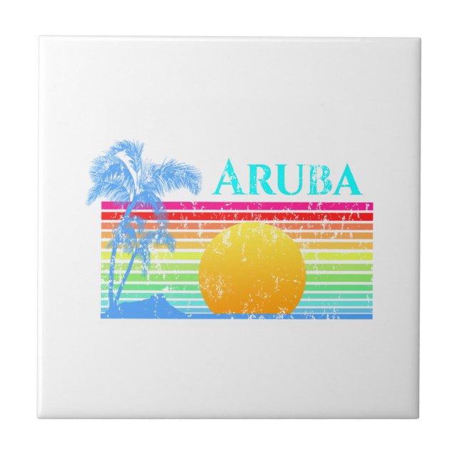 Retro Beach Aruba Sunset Ceramic Tile (Front)