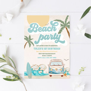 Retro Beach Birthday Party Invitation