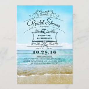 Retro beach blue ombre bridal shower invites