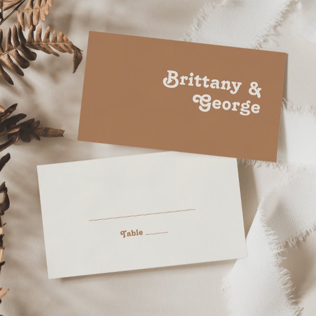 Retro Beach | Brown Flat Wedding Place Card (Creator Uploaded)