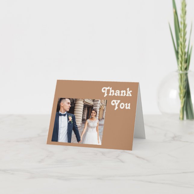 Retro Beach | Brown Folded Photo Thank You Card (Front)
