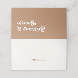 Retro Beach Brown Folded Place Card