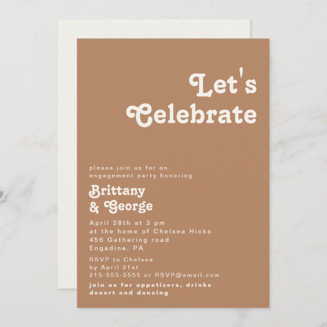 Retro Beach | Brown Let's Celebrate Invitation (Front/Back)