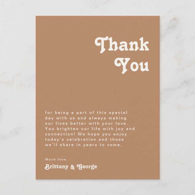 Retro Beach | Brown Table Thank You Card (Front)