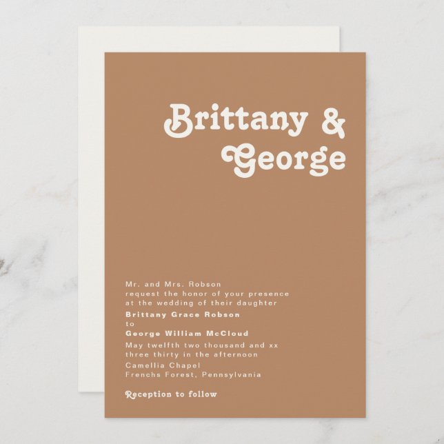 Retro Beach | Brown Traditional Wedding Invitation (Front/Back)